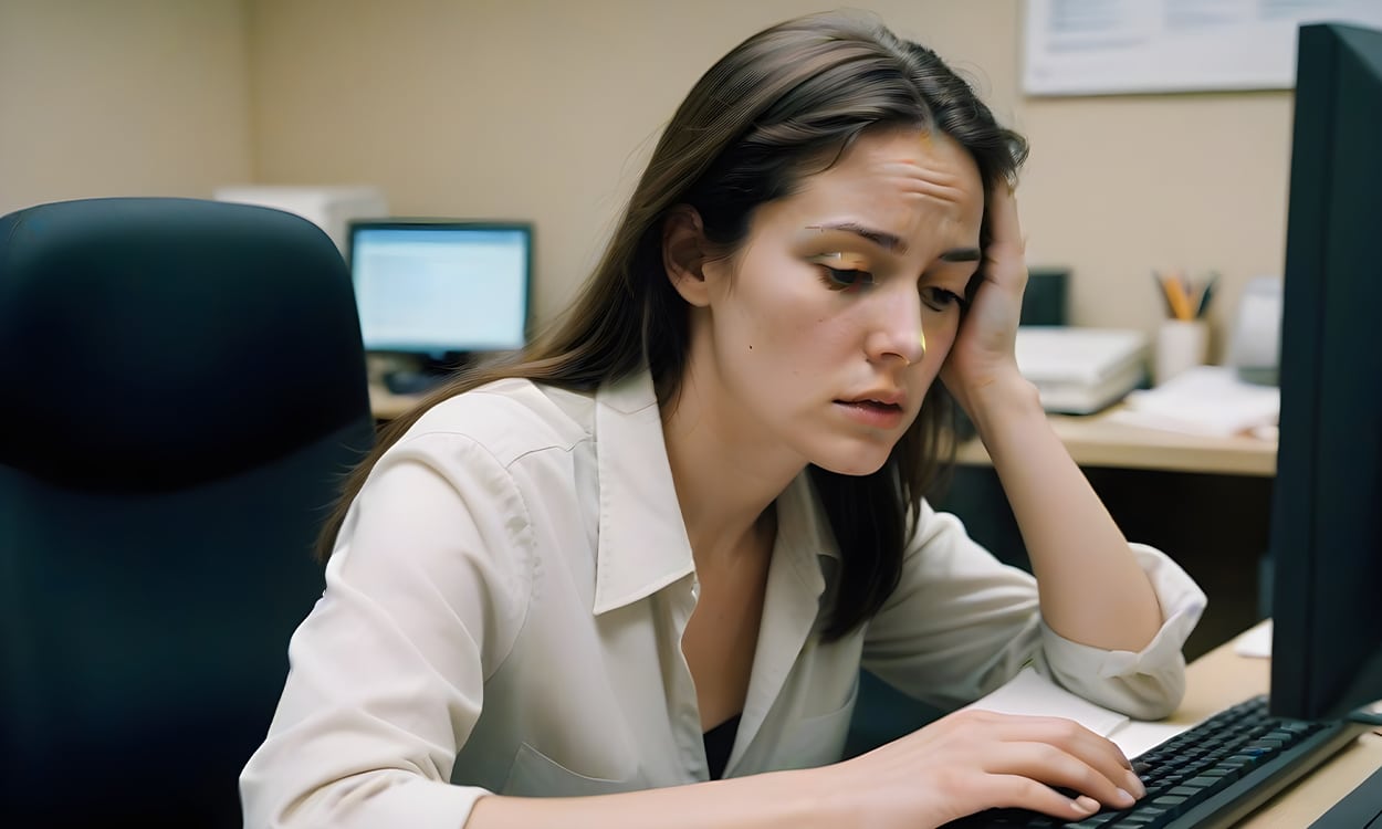 Femme fatiguée derrière son écran d'ordinateur